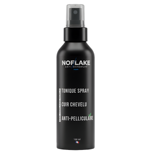 Black spray bottle labeled 'NOFLAKE' on a white background